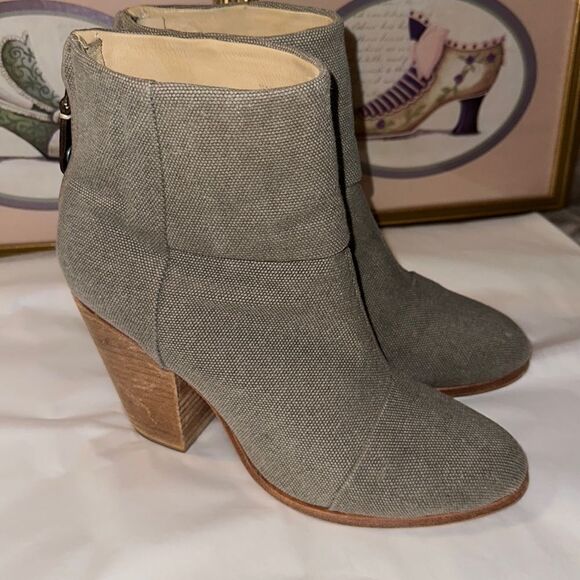 Rag & Bone 9.5 Moth Green Olive Canvas Back Zip Stacked Heel Ankle Booties - Picture 2 of 15